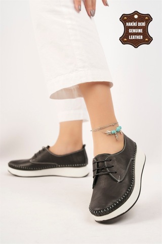 Elit Mn83c Kadın Hakiki Deri Espadril Siyah - Beyaz Siyah - Beyaz