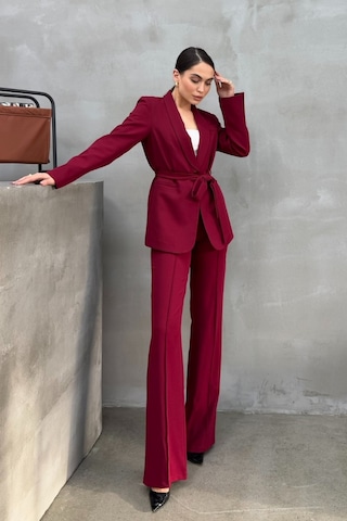Msm Fashion Kadın İkili Kuşaklı Blazer Ceket Pantolon Takım Bordo