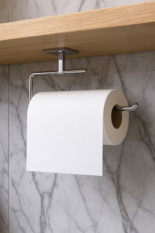 Sas Haus Yapışkanlı Krom 4 Lü Banyo & Mutfak Havluluk Seti Wc Kağıtlık, Rulo, Çember & Uzun Havlu Askısı Krom