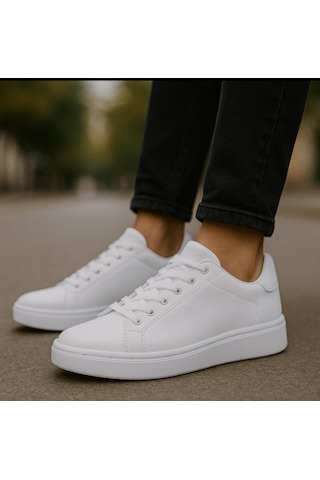 Erkek Beyaz Tabanlı Bağcıklı Spor Sneaker Ayakkabı -639 Beyaz