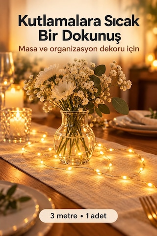 3 Metre Sarı Gün Işığı Peri Led Flaşlı Dekoratif Işık