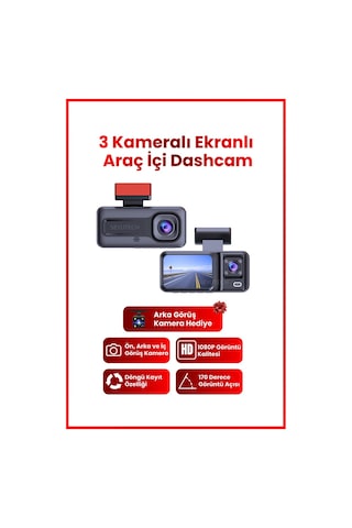 Harvox Araç Içi Hd Kamera 3 Kameralı Wifi Özellikli 1080p Full Hd Gece Görüşlü G-sensör Dashcam A98