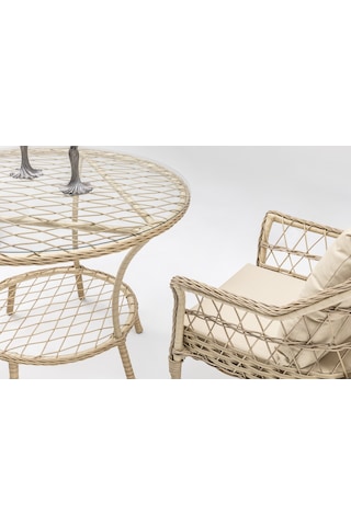 Zen Masalı Çay Seti Bahçe Ve Balkon Mobilyası Takımı 1+1+1+1+ Çap 110 Masa ,krem Bambu - Krem