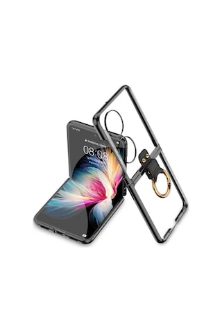Rba Aksesuar Huawei P50 Pocket Kılıf Rba Yüzüklü Kıpta Kapak - Siyah Siyah