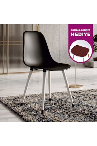 Vilinze Eames Beyaz Ahşap Ayak Plastik Siyah Sandalye