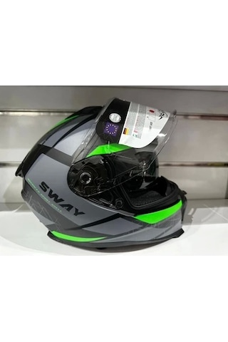 Sway Sw-865 Motosiklet Kaskı Yeşil Gri Siyah
