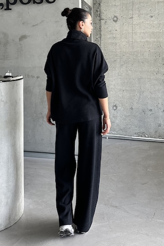 Modagen Kadın Selanik Kumaş Balıkçı Yaka Alt Üst Takım Siyah