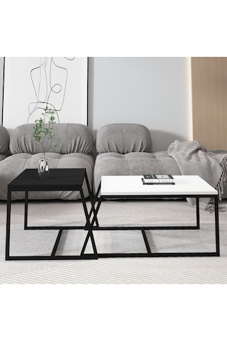 Minimal İkili Orta Sehpa Modern Tasarım, Çok Amaçlı Kullanım Beyaz - Siyah
