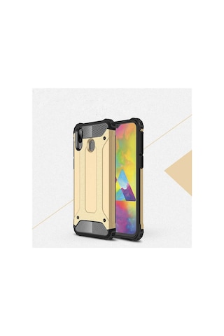 Noktaks - Samsung Galaxy Uyumlu M20 - Kılıf Çift Katman Zırh Tank Crash Military Kapak - Gold