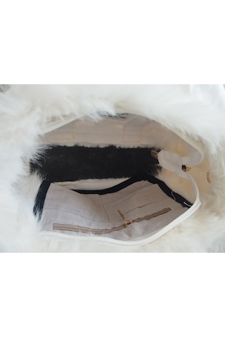 Vivazzaluxe Vintage Peluş Kürk Model Sonbahar, Kış The Bag Bonjeur Kadın El, Kol, Omuz Çanta Beyaz