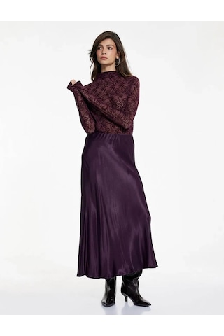 Koton Transparan Dantelli Bordo Kadın Uzun Kollu T-shirt 6wak50411ek Bordo