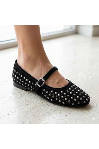 Ayakkabımood Lazerli Taşlı Günlük Kadın Babet Ayakkabı Siyah