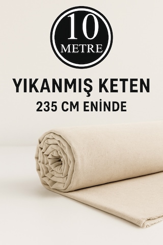 10 Metre Yıkanmış Ham Naturel Keten Kumaş - 235 Cm En - Organik - Doğal - Punch - Döşemelik Kumaş Bej