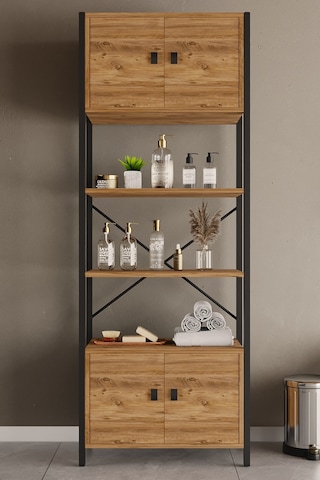 Çok Amaçli Iki Dolapli Iki Rafli Ünite Siyah Profil Çam Sunta 53x23x150 Cm Siyah-çam