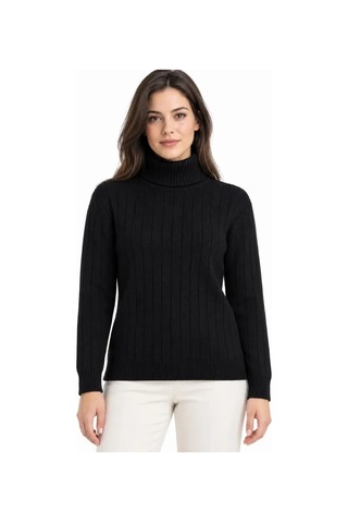 DefyModa Balıkçı Yaka Tam Boğazlı Kalın Fitilli Regular Fit Triko Kazak - Siyah