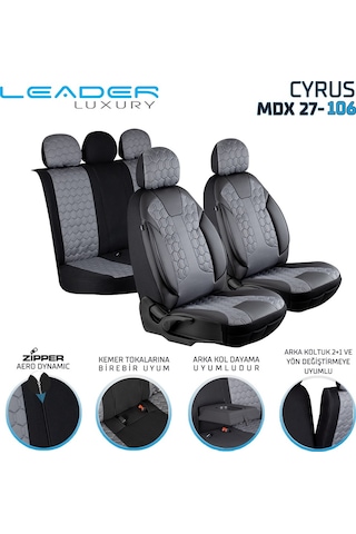 Hyundai Accent Era Uyumlu Deri Detaylı Oto Koltuk Kılıfı Ön Arka Takım Cyrus Füme
