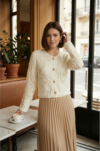 Sayzen Your Shine Dantel Desenli Gold Düğmeli Basic Ceket Shn-2602-tg Beyaz