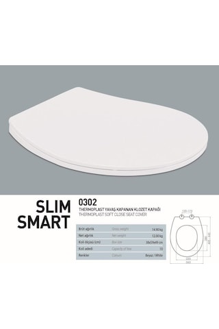 Slim Smart Thermoplast Yavaş Kapanır Klozet Kapağı Beyaz