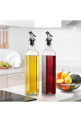 2'li Cam Yağdanlık Seti 500 Ml Sızdırmaz Kapaklı Damlatmaz Yağ Şişesi, Zeytinyağı Ve Sirke İçin Cam Yağ Çok Renkli