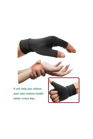 Happychildhood Artrit Sıkıştırma Eldivenleri Bakır Elyaf Konfor Artrit Eldiveni Romatoid Artrit Için Karpal Tünel Terapi Bilek Siyah - Siyah