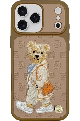 Zuckbear Apple iPhone Uyumlu 17 Pro Max Kılıf 3d Pu Deri Nakışlı Gentleman Paris Kapak Kahverengi