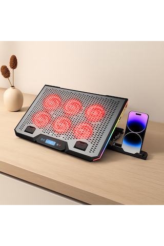 15.6\" Laptop Soğutucu - 6 Fan, Rgb, Lcd Dijital, 2 Usb