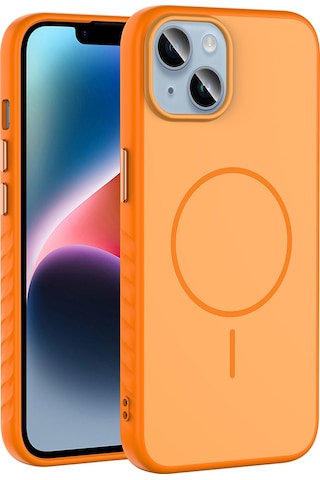 Apple Uyumlu iPhone 13 Kılıf M-safe Şarj Özellikli Zore Tea Kapak - Turuncu Turuncu