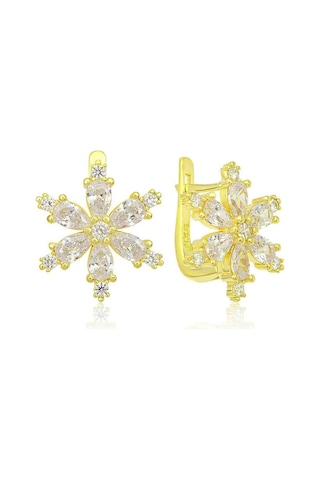 Gümüş Gold Beyaz Lotus Çiçeği Kadın Küpe Gümüş