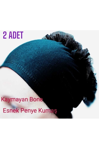 Bone Fırfırlı, Hijab, Tesettür Bone, Topuz, Siyah Penye Dikişli Bone 2 Adet Renkli Çok Renkli