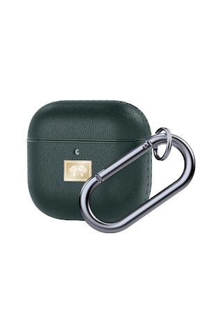 Airpods 4 Uyumlu Kılıf Deri Görünümlü Askı Aparatlı Wlons Kulaklık Kılıfı Koyu Yeşil