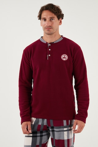 Buratti Ekoseli Regular Fit Düğmeli Bisiklet Yaka Kışlık Polar Erkek Pijama Takımı 60961008 Bordo