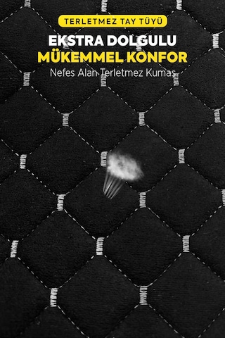 Tay Tüyü Sırtlı Oto Koltuk Minder Seti - Oto Koltuk Kılıf Seti - Cepli & Terletmez - Siyah Beyaz