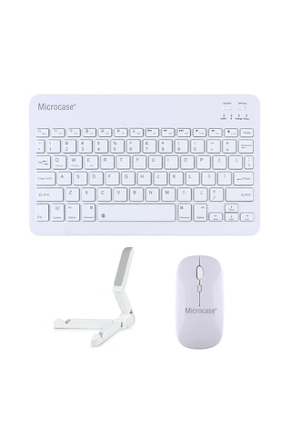 Microcase Samsung Active 4 Pro / Active 5 Pro 10.1'' İle Uyumlu Türkçe Bluetooth Klavye+mouse+tablet Standı Beyaz Al5166 Diğer