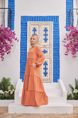 6510-linda Büzgülü Elbise Somon Somon