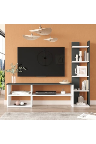 Dore Tv Ünitesi Tv Sehpası Kitaplıklı Beyaz Dor2-w Beyaz
