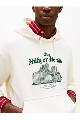Tommy Hilfiger Herald Skylıne Hoody, Z00 Krem Erkek Hoodie