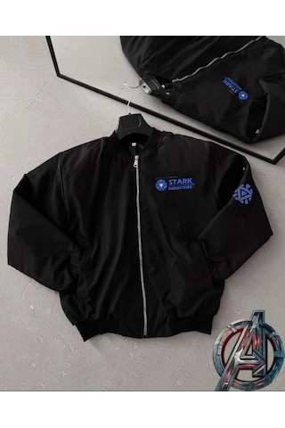 Mbb E-ticaret Erkek Stark Industries Siyah Bomber Mont Fermuarlı Cepli Uzun Kollu Kapitone - Siyah