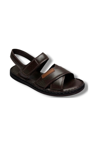 Cakgo 216-26 Hakiki Deri Ultra Soft Çapraz Bant Anatomik Erkek Sandalet 40-47 Kahverengi