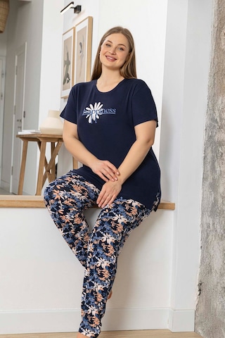 Aydoğan Kadın İnci Büyük Beden Kısa Kol Lacivert Pijama Takım 0060 Lacivert