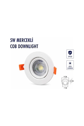 Lampist 5w Beyaz Kasa Mercekli Yuvarlak Cob Downlıght 6500k Lampist 5w Beyaz Kasa Mercekli Yuvarlak Cob Downlıght 6500k