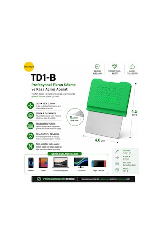 Td1-b Profesyonel Cep Telefonu Tablet Ekran Sökme Kasası Açma Aparatı Esnek Metal Çelik Pens 4.5 X 4 Cm 0.5 Mm
