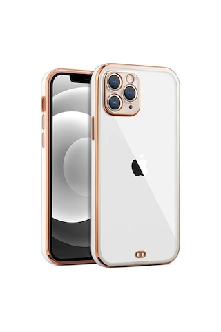 Hepsi iPhone Uyumlu 11 Pro Max 6.5inç Gold Çerçeve Kamera Korumalı Bumper Kılıf- 5775 Najmaddin Kırmızı