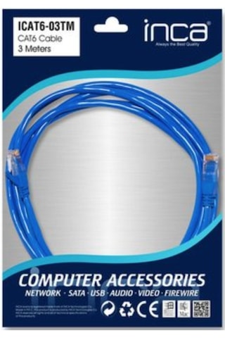 Inca Cat 6 26 Awg 3 Metre Mavi Ethernet Kablosu