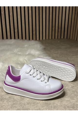 Günlük Kadın Sneaker Spor Ayakkabı Bağcıklı Rahat Hafif Kalın Tabanlı 525g Beyaz-mor