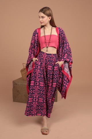 Chıcnhappy Empirme Viskon Kumaş Kadın Kimono Takım 24vl9330133 Fuşya