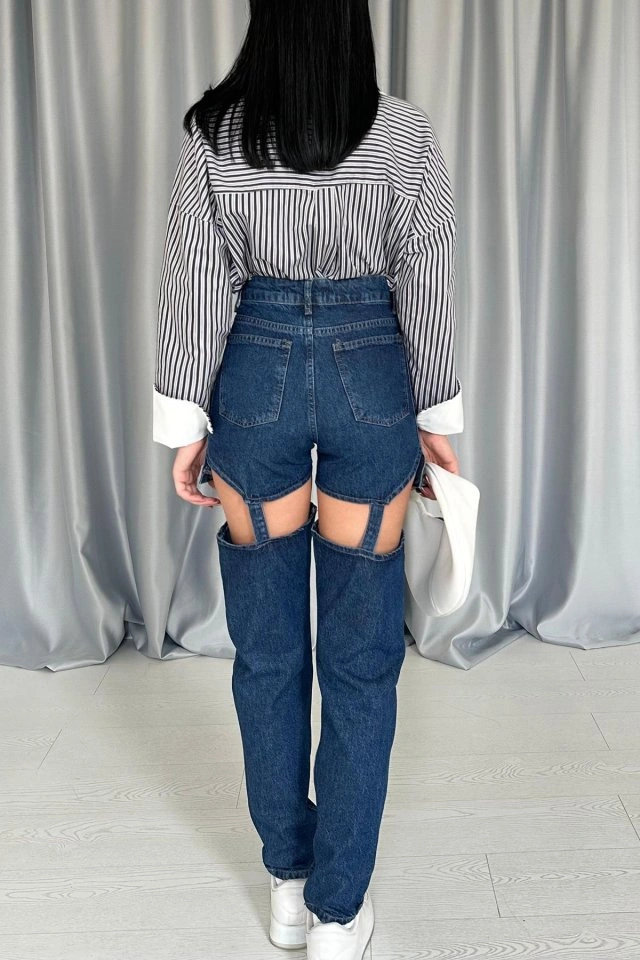 De'charme Mavi Askılı İki Parça Jeans Pantolon