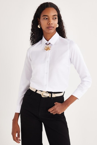 Tudors Kadın Slim Fit Dar Kesim Vucüda Oturan Uzun Kollu Beyaz Basic Gömlek-35322 Beyaz