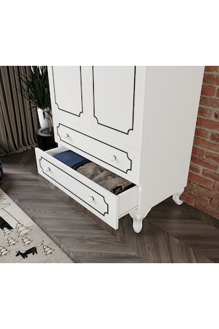 Stil 2 Kapaklı 2 Çekmeceli Modern Gardırop, Elbise Dolabı