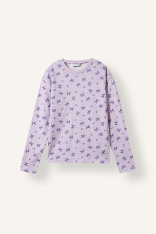 Defacto Uzun Kollu Üst Elastik Bel Alt Kelebek Desenli 2li Pijama Takımı Kız Çocuk I6090a826wnpr143 Mor-pr143