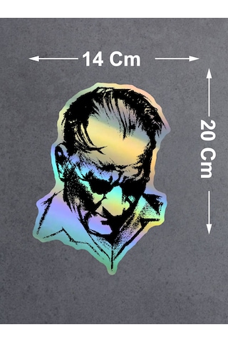 Hologramlı Janjanlı Mustafa Kemal Atatürk Silüet Sticker - Araba Oto Motosiklet Cam Karavan Sticker - 03007 20x14 Cm
